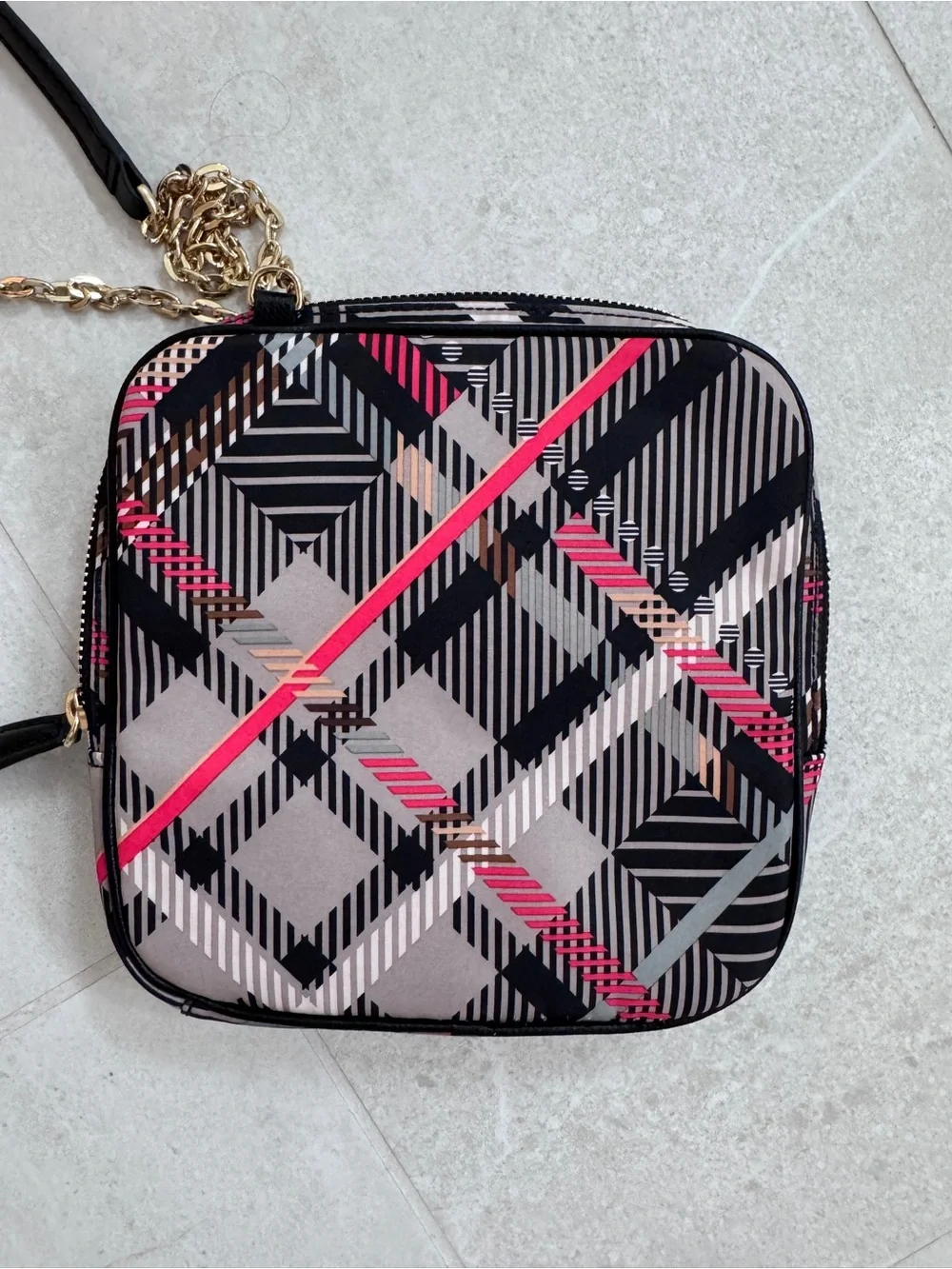 Vera Bradley Black and Ref Plaid Crossbody with Gold Chain
